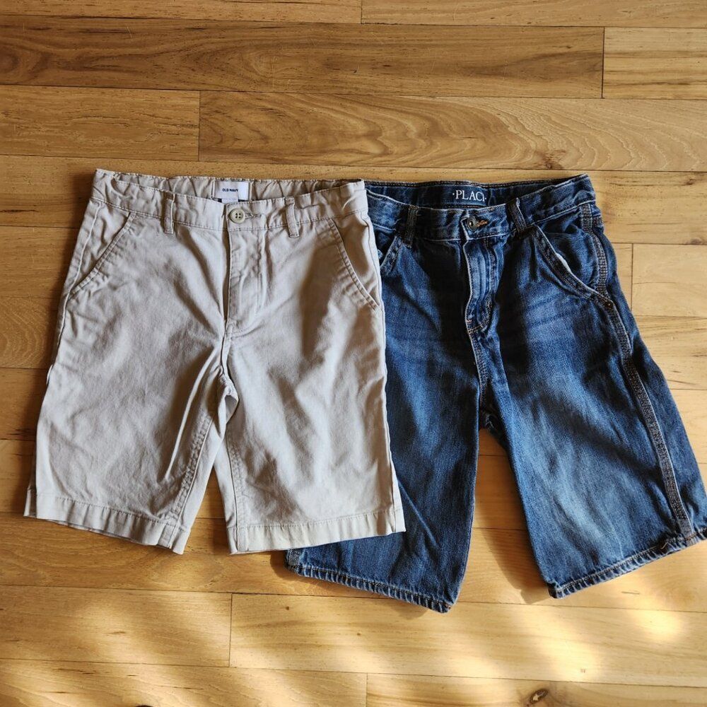 **3/$15 - Boys Set of 2 Neutral Denim and Khaki Shorts Bundle - Size 10 Slim